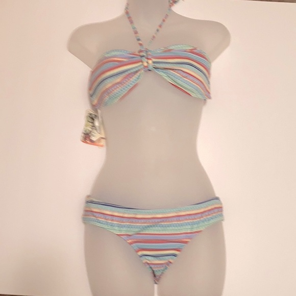 🌞NWT Roxy striped bandeau-top/cheeky bikini A-72